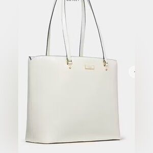 Kate Spade Bridget Crinkle Patent Large Ivory White Tote Bag KM674 NWT $399